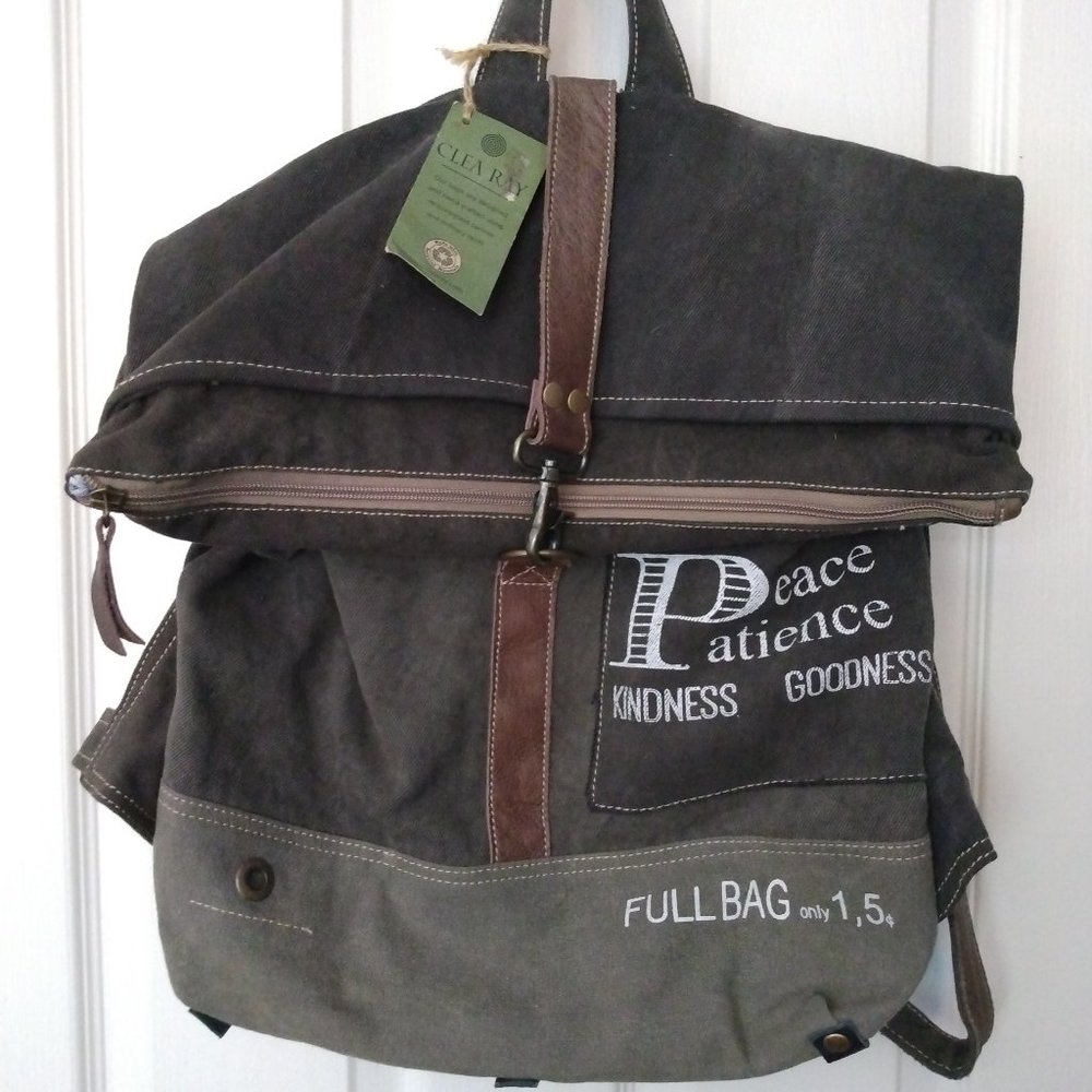 Peace Patience Kindness Goodness Canvas & Leather Large Backpack by Clea Ray